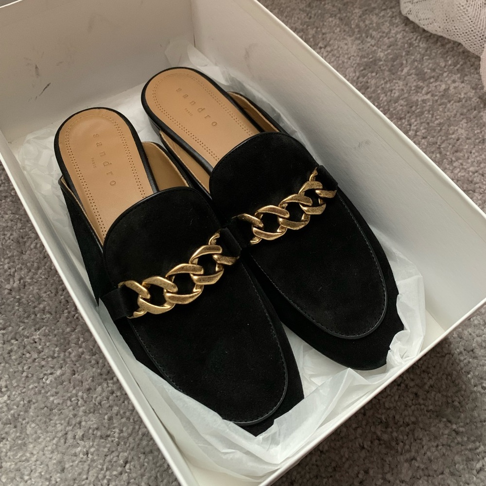 Sandro Miran black suede slip on mules size 7.5